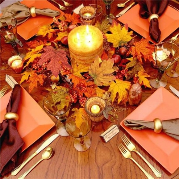 (50PC) Fall Artificial Maple Leaves Fake Leaves for Thanksgiving Halloween Decor - Picture 7 of 8